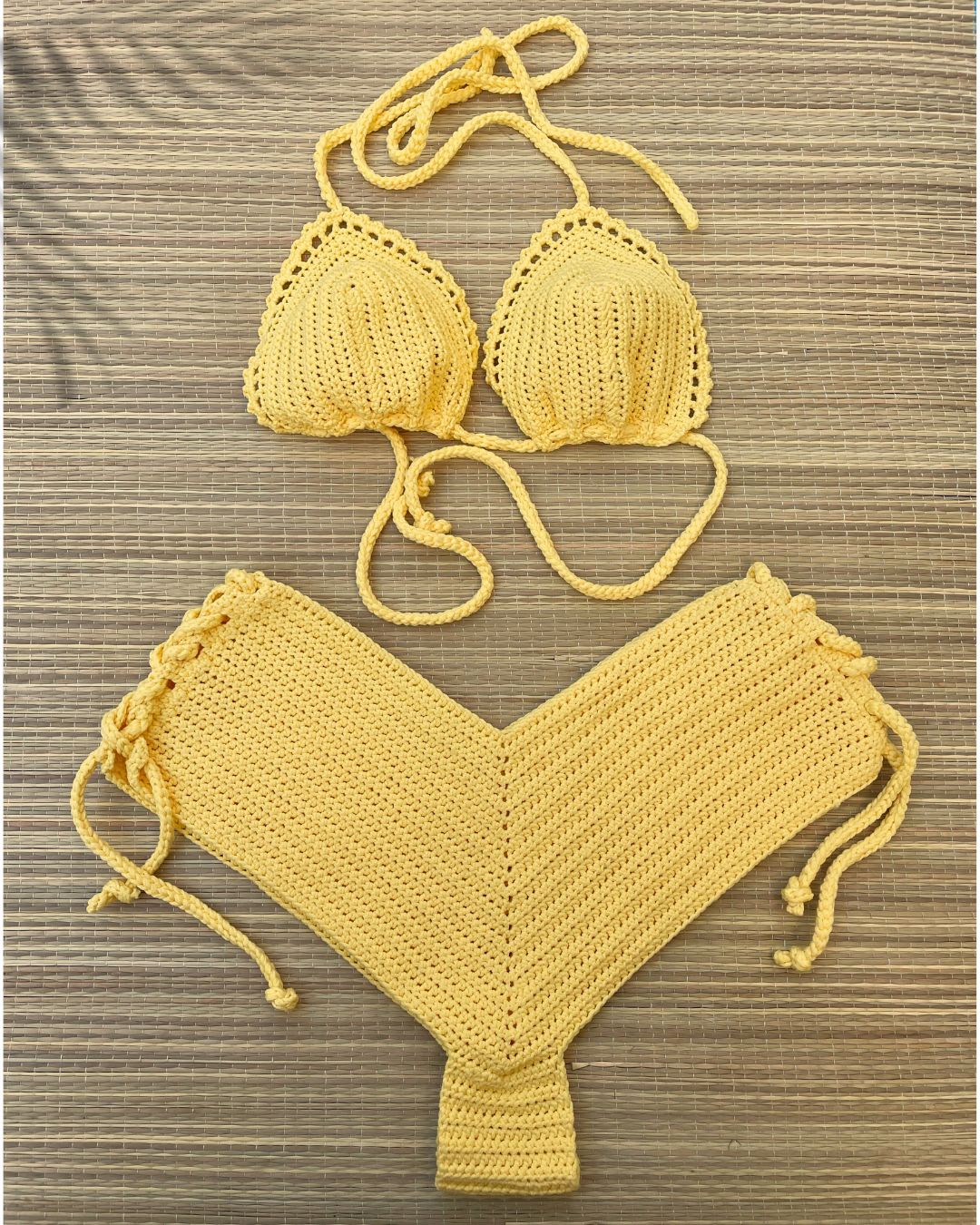 Haut de maillot de bain au crochet - Jaune